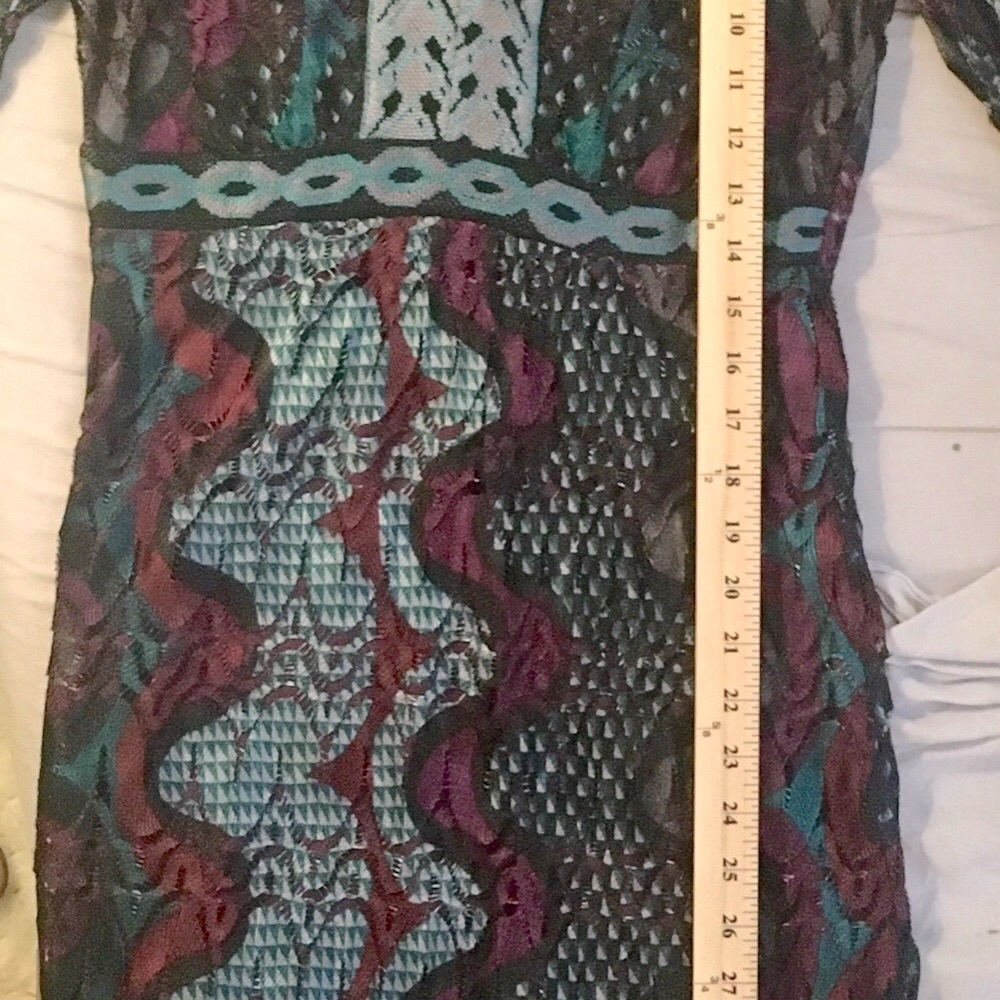 HALE BOB long-sleeve V-neck blue purple midi dress Lace Geometric Stretch Jewel - Picture 9 of 11